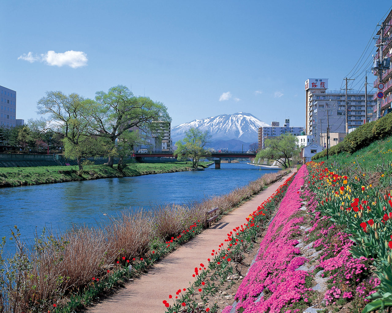 Kitakami River bank and Mt. Iwate